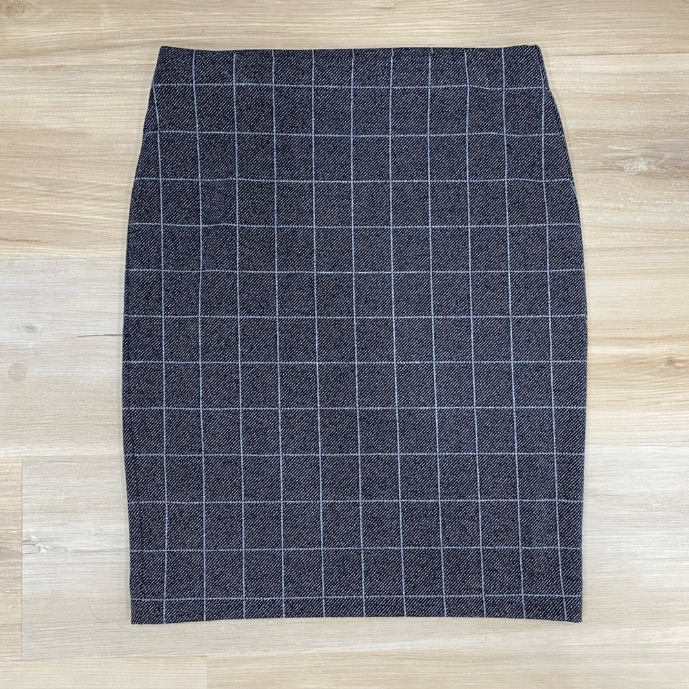 Ann Taylor Factory Dark Gray White Grid Pencil Skirt Women’s Size XS Petite - Picture 2 of 12